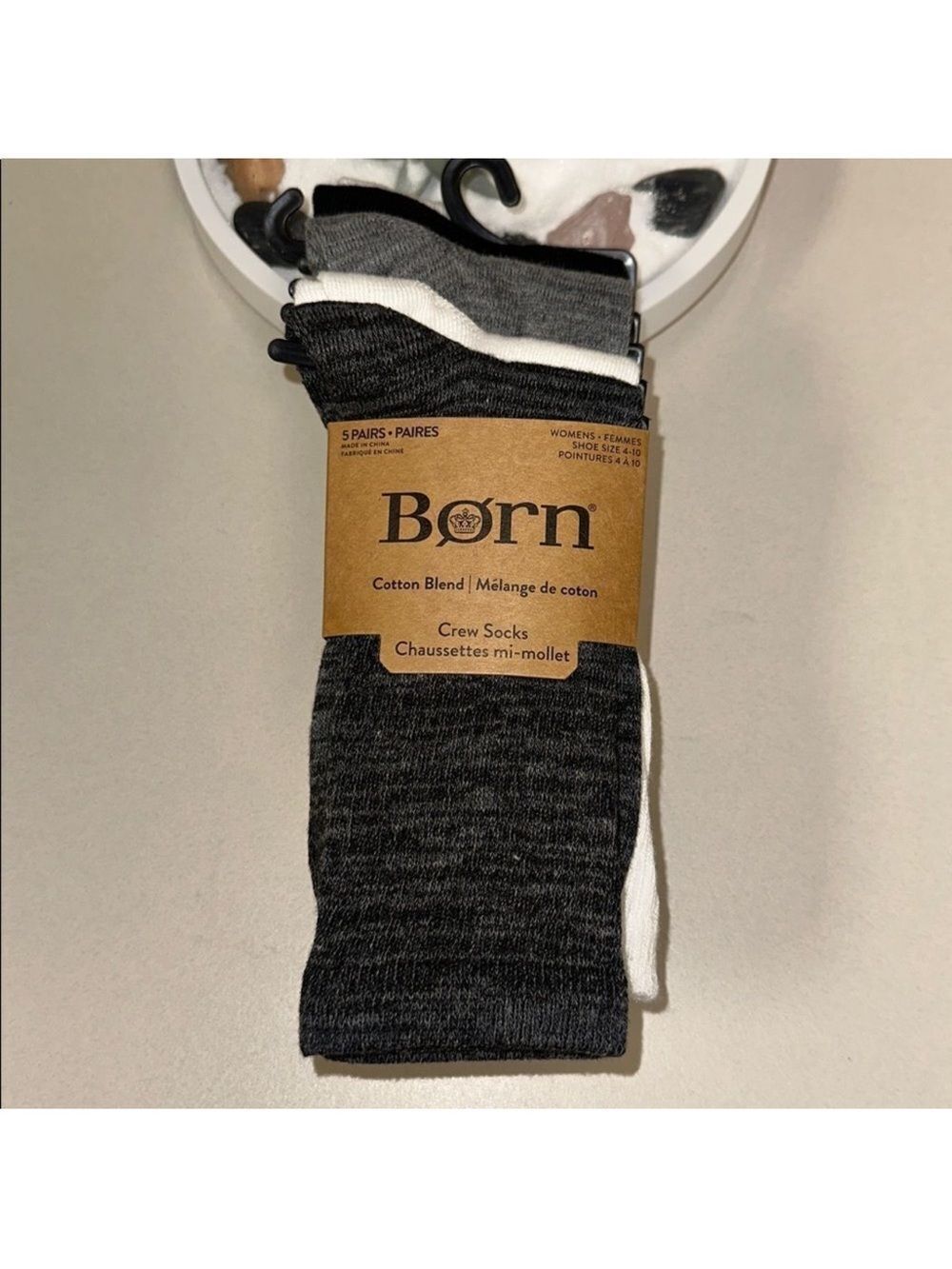 BORN Gray Black White US W 4-10 Super Soft Crew Socks Pack of 5
